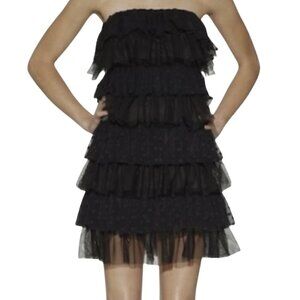 NWT Kate Young black chiffon lace strapless evening cocktail dress 14